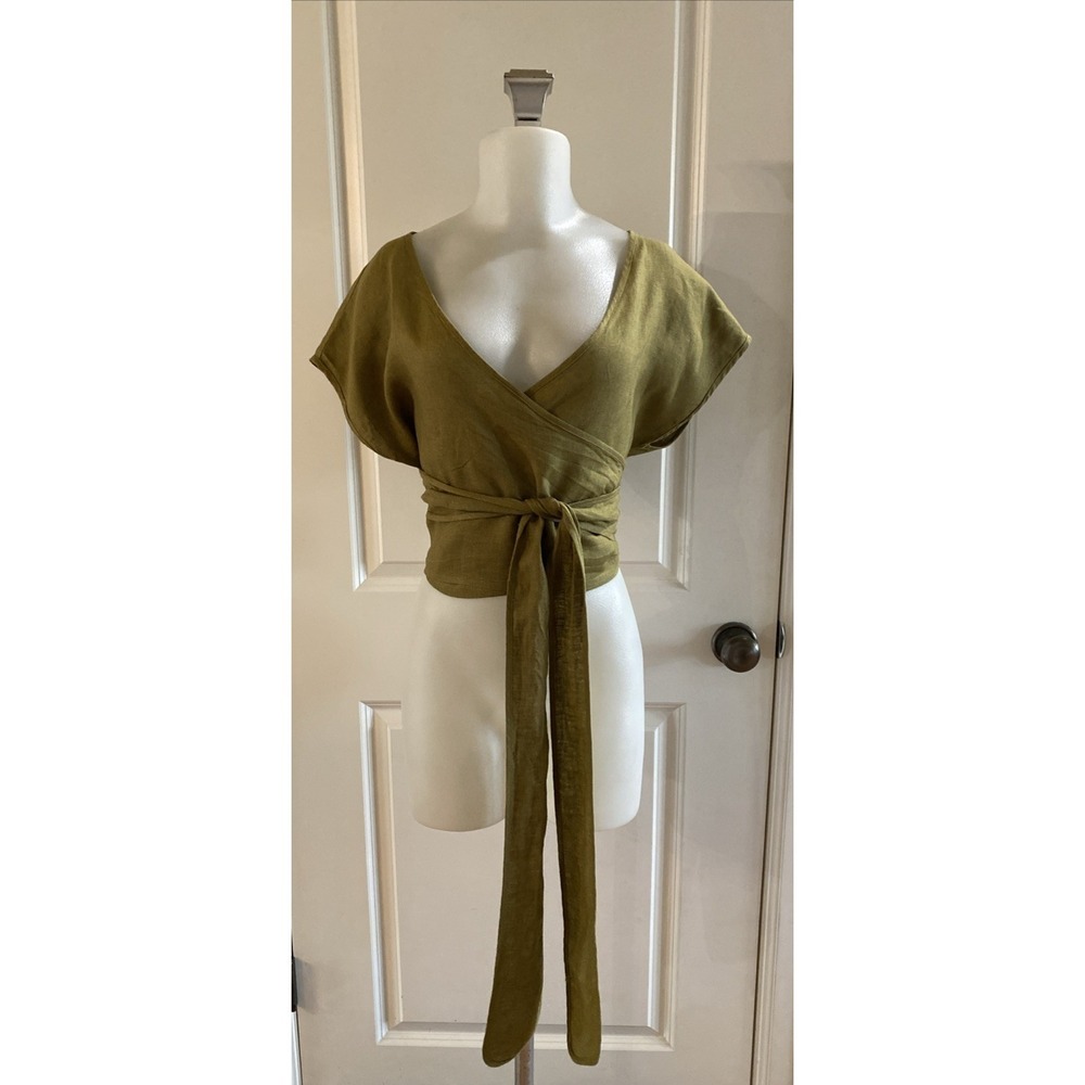Olive Wrap Tie Front Blouse